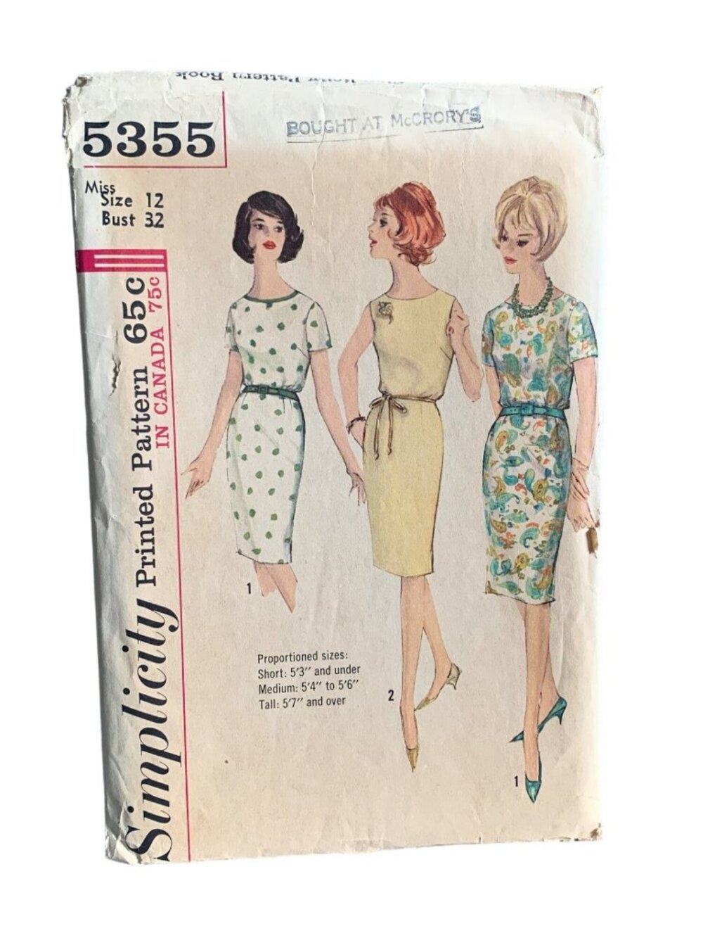 Simplicity Pattern 5355 Misses Dress Size 12 Vintage 60s Sewing Uncut